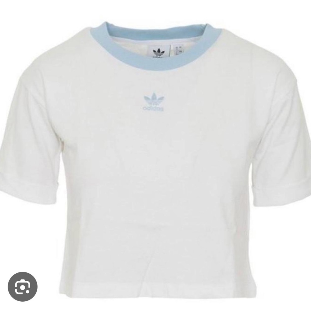 Adidas Crop White Top with Blue Collar